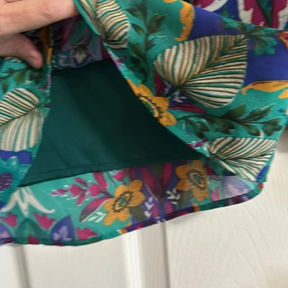 Nicole Miller Long Sleeve Blouse Tropical Teal Blue Print - Size 1X NEW - Picture 4 of 5